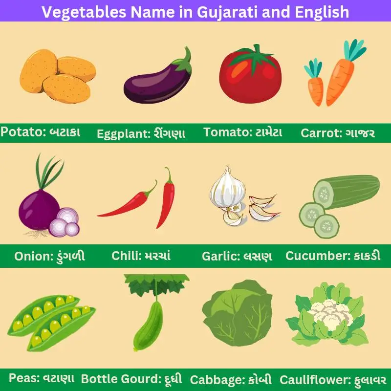 શાકભાજીના નામ ગુજરાતી અને અંગ્રેજીમાં